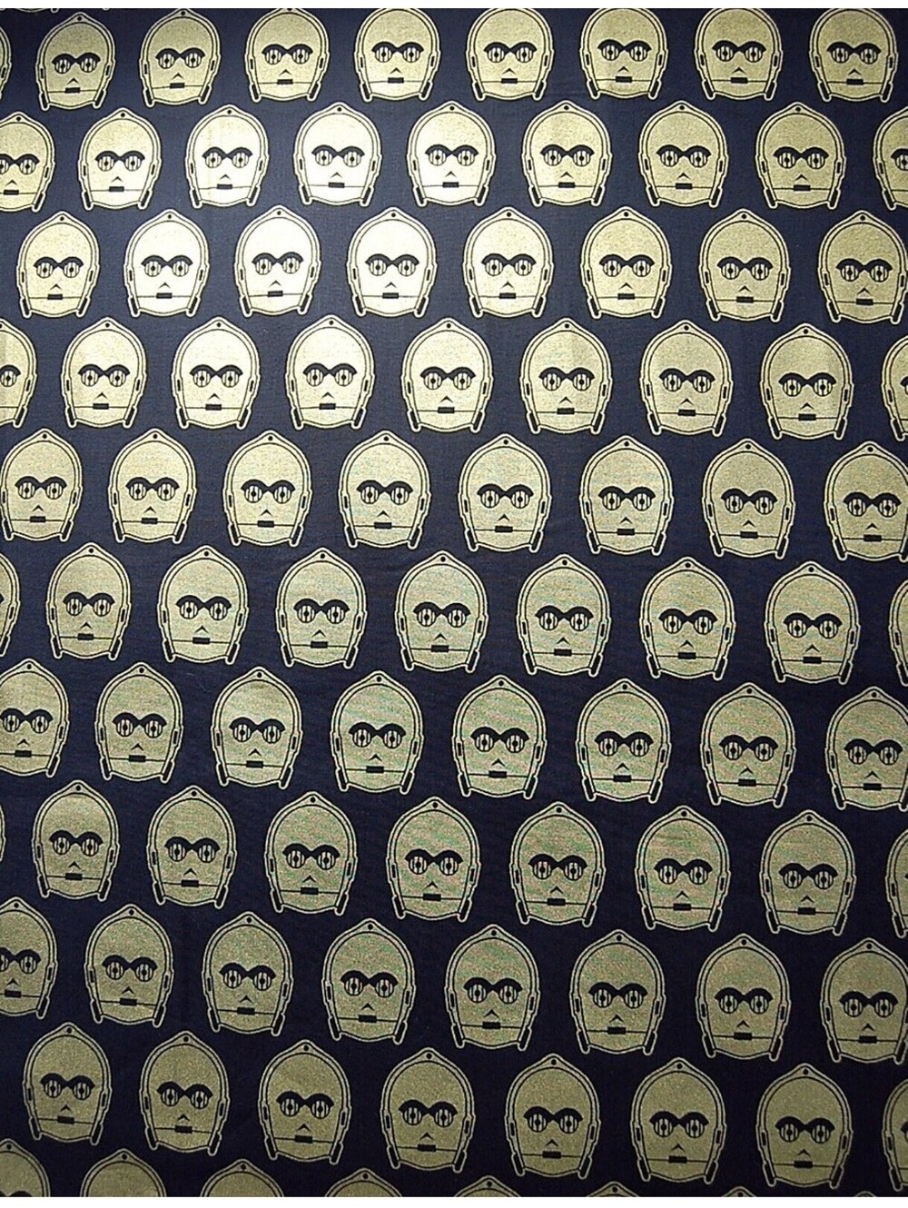 Star Wars Metallic gold C3P0 faces on black cotton fabric 7 3/4 yards New